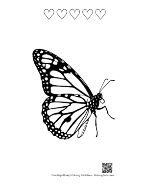 Thumbnail: Elegant Monarch Butterfly Line Art Printable and 5 Heart Outline