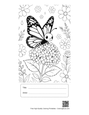 Thumbnail: Elegant Monarch Butterfly on a Flowering Plant Coloring Printable with Title and Artist Box