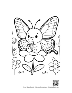 Thumbnail: Friendly Butterfly Character with a Double Scoop Ice Cream Cone Printable