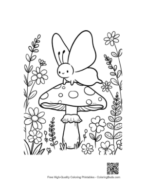 Thumbnail: Friendly Butterfly Sitting on a Spotted Mushroom in the Woods Printable
