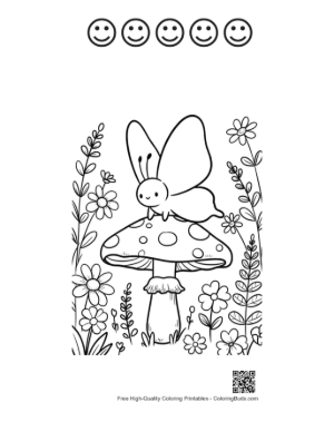 Thumbnail: Friendly Butterfly Sitting on a Spotted Mushroom in the Woods Printable and 5 Happy Face Outline