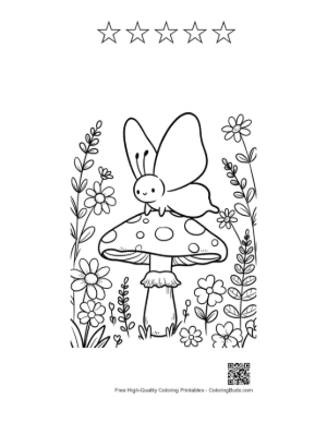 Thumbnail: Friendly Butterfly Sitting on a Spotted Mushroom in the Woods Printable and 5 Star Outline