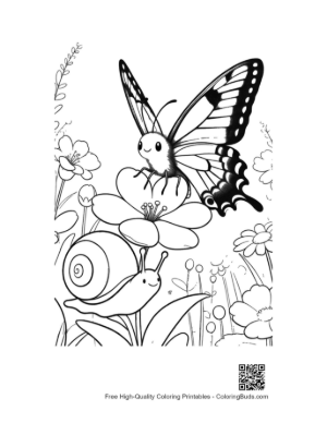 Thumbnail: Happy Butterfly and Snail Friend in a Spring Flower Meadow Printable