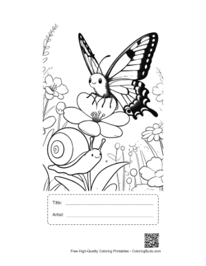Thumbnail: Happy Butterfly and Snail Friend in a Spring Flower Meadow Printable with Title and Artist Box