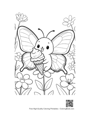 Thumbnail: Happy Butterfly Holding a Sweet Ice Cream Treat Illustration Printable