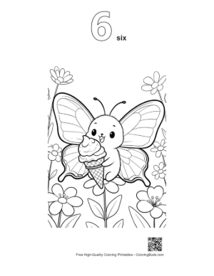 Thumbnail: Happy Butterfly Holding a Sweet Ice Cream Treat Illustration Printable Outline Number 6