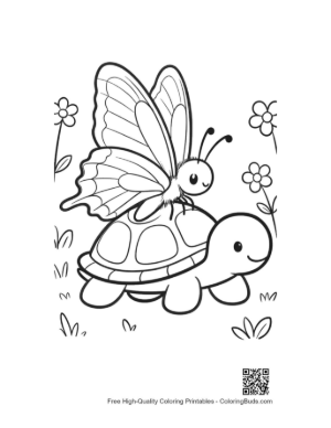Thumbnail: Happy Butterfly Sitting on a Turtle's Back in the Garden Printable
