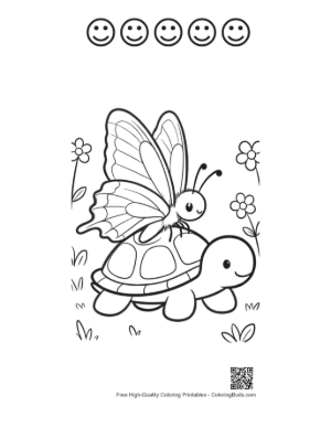 Thumbnail: Happy Butterfly Sitting on a Turtle's Back in the Garden Printable and 5 Happy Face Outline