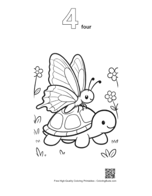 Thumbnail: Happy Butterfly Sitting on a Turtle's Back in the Garden Printable Outline Number 4