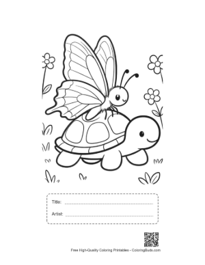Thumbnail: Happy Butterfly Sitting on a Turtle's Back in the Garden Printable with Title and Artist Box