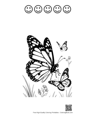Thumbnail: Monarch Butterflies Fluttering in Meadow Printable and 5 Happy Face Outline