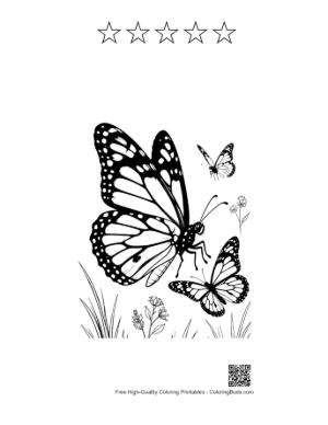 Thumbnail: Monarch Butterflies Fluttering in Meadow Printable and 5 Star Outline