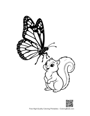 Thumbnail: Monarch Butterfly and Cute Squirrel Outline
