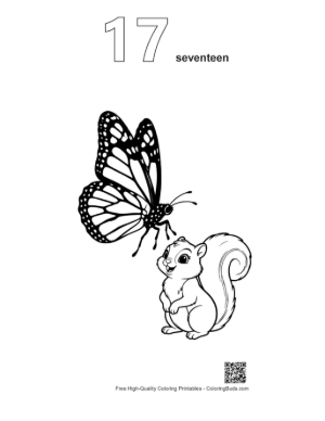 Thumbnail: Monarch Butterfly and Cute Squirrel Outline Printable Outline Number 17