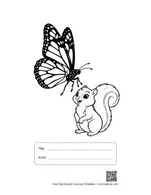 Thumbnail: Monarch Butterfly and Cute Squirrel Outline Printable with Title and Artist Box
