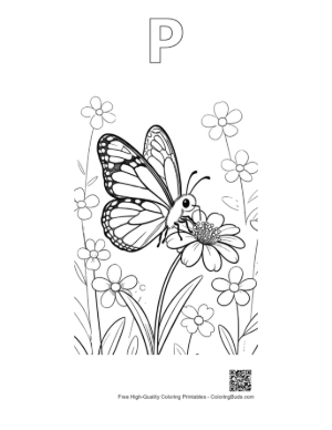 Thumbnail: Monarch Butterfly Coloring Page Printable Outline Alphabet P