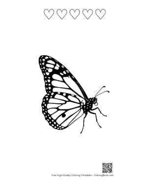 Thumbnail: Monarch Butterfly Line Art Printable and 5 Heart Outline