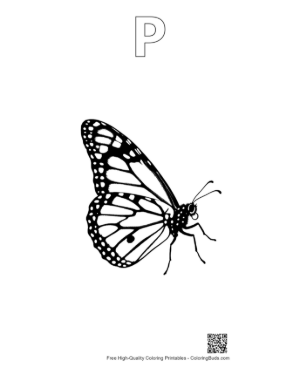 Thumbnail: Monarch Butterfly Line Art Printable Outline Alphabet P
