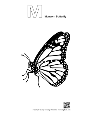 Thumbnail: Monarch Butterfly Line Art Silhouette Printable Outline Alphabet M Monarch Butterfly