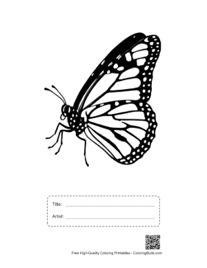 Thumbnail: Monarch Butterfly Line Art Silhouette Printable with Title and Artist Box