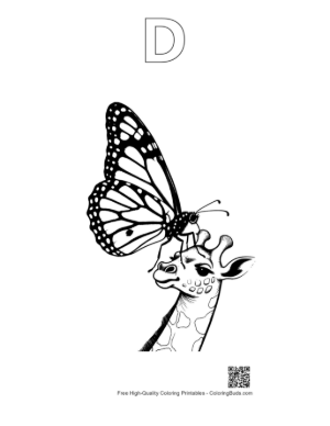 Thumbnail: Monarch Butterfly on Giraffe Head Printable Outline Alphabet D