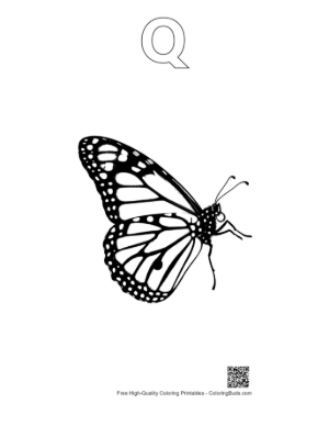 Thumbnail: Monarch Butterfly Silhouette Printable Outline Alphabet Q