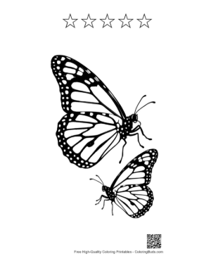 Thumbnail: Pair of Monarch Butterflies Line Art Printable and 5 Star Outline