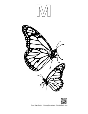 Thumbnail: Pair of Monarch Butterflies Line Art Printable Outline Alphabet M