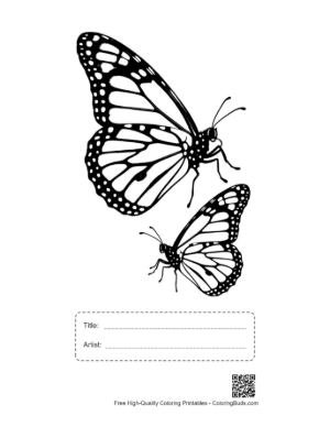 Thumbnail: Pair of Monarch Butterflies Line Art Printable with Title and Artist Box