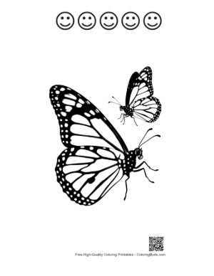 Thumbnail: Pair of Monarch Butterflies Silhouette Printable and 5 Happy Face Outline
