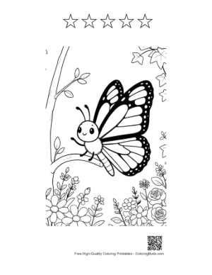 Thumbnail: Pretty Butterfly Resting on a Tree Branch Coloring Sheet Printable and 5 Star Outline