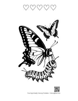 Thumbnail: Swallowtail Butterfly and Caterpillar Silhouette Printable and 5 Heart Outline