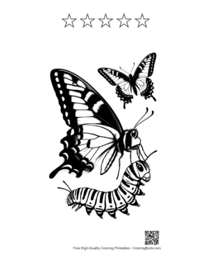 Thumbnail: Swallowtail Butterfly and Caterpillar Silhouette Printable and 5 Star Outline