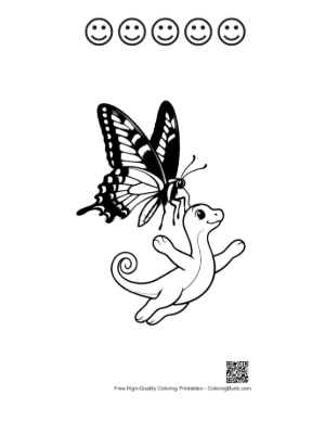 Thumbnail: Swallowtail Butterfly and Cute Dragonet Playing Printable and 5 Happy Face Outline