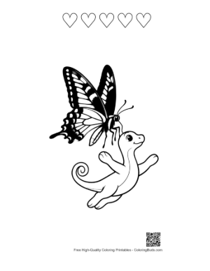 Thumbnail: Swallowtail Butterfly and Cute Dragonet Playing Printable and 5 Heart Outline