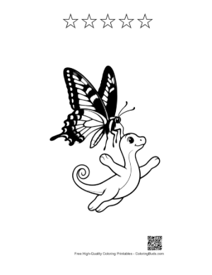 Thumbnail: Swallowtail Butterfly and Cute Dragonet Playing Printable and 5 Star Outline