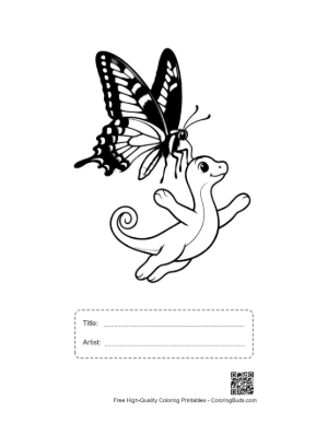 Thumbnail: Swallowtail Butterfly and Cute Dragonet Playing Printable with Title and Artist Box