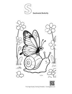 Thumbnail: Swallowtail Butterfly to Color Printable Outline Alphabet S Swallowtail Butterfly