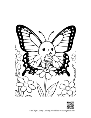 Thumbnail: Sweet Butterfly Holding an Ice Cream Cone in a Summer Garden Printable