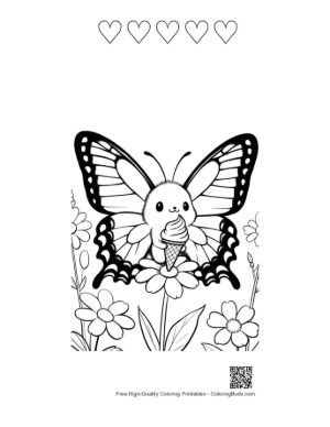 Thumbnail: Sweet Butterfly Holding an Ice Cream Cone in a Summer Garden Printable and 5 Heart Outline