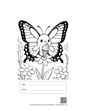 Thumbnail: Sweet Butterfly Holding an Ice Cream Cone in a Summer Garden Printable with Title and Artist Box