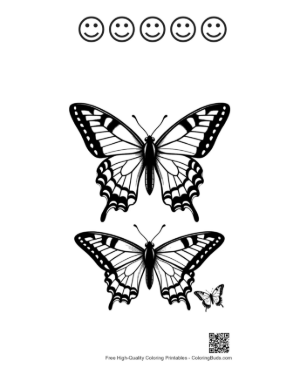 Thumbnail: Two Paired Swallowtail Butterflies Line Art Printable and 5 Happy Face Outline