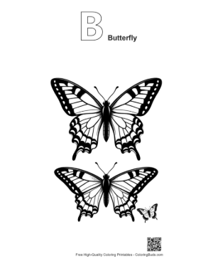 Thumbnail: Two Paired Swallowtail Butterflies Line Art Printable Outline Alphabet B Butterfly