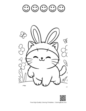 Thumbnail: Adorable Baby Cat Character Sitting in a Field of Daisies Printable and 5 Happy Face Outline