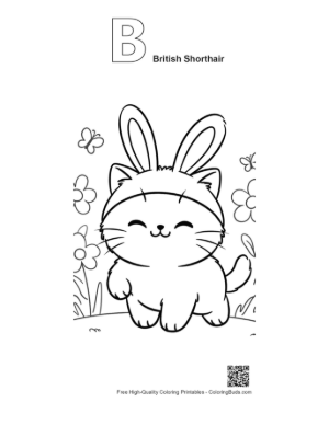 Thumbnail: Adorable Baby Cat Character Sitting in a Field of Daisies Printable Outline Alphabet B British Shorthair