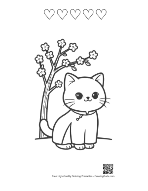 Thumbnail: Adorable Baby Cat in a Stylish Coat Walking Outdoors Printable and 5 Heart Outline