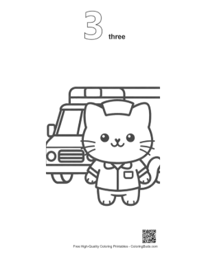 Thumbnail: Adorable Baby Cat Nurse Ready to Help with an Ambulance Printable Outline Number 3