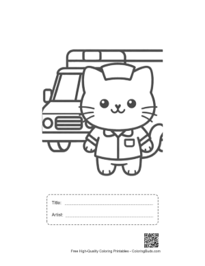 Thumbnail: Adorable Baby Cat Nurse Ready to Help with an Ambulance Printable with Title and Artist Box