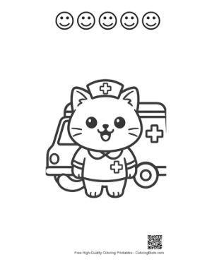 Thumbnail: Adorable Baby Cat Nurse Standing Near a Hospital Van Printable and 5 Happy Face Outline