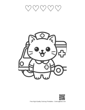 Thumbnail: Adorable Baby Cat Nurse Standing Near a Hospital Van Printable and 5 Heart Outline